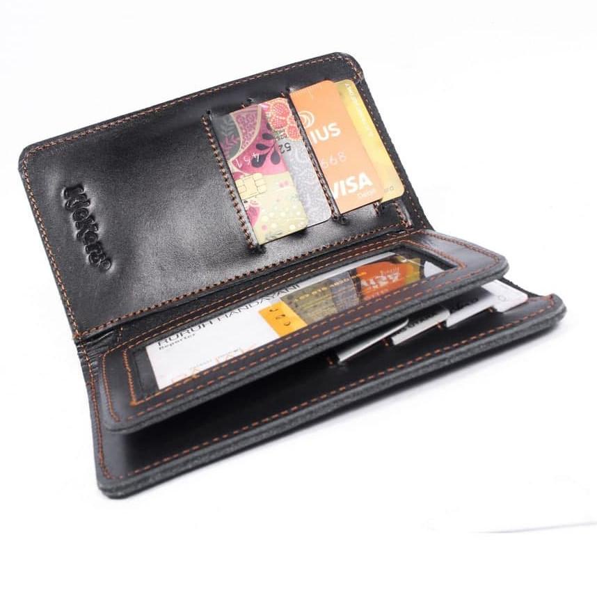 Modern.. Dompet Pria Kulit Sapi Asli 3/4 Eksklusif Model Berdiri Lipat Buku Tahan Api Kulit Tegak Di