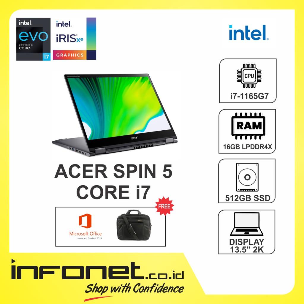 ACER SPIN 5 LITE SP513-55N-72J8 EVO i7 1165G7 16GB 512GB SSD INTEL IRIS XE 13.5" 2K WIN10 OHS