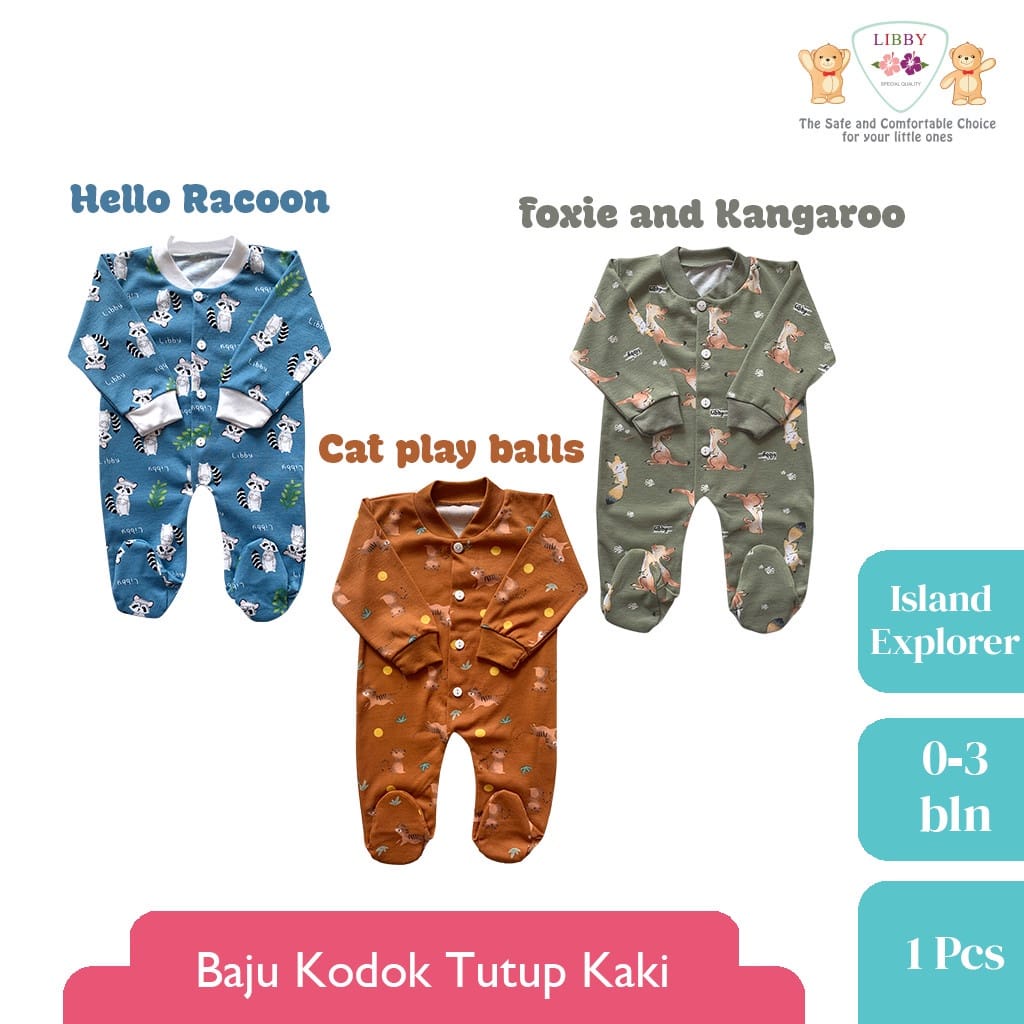 LIBBY - BAJU KODOK PANJANG TUTUP KAKI - BAJU TIDUR BAYI - SLEEPSUIT BAYI