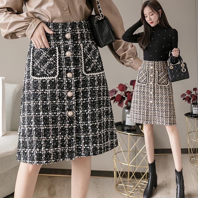 KARAKOREA 9988 Midi Jovanka Tweed Skirt/Rok Midi/Korean Skirt/Rok Tweed Tebal/Rok Korea Skirt