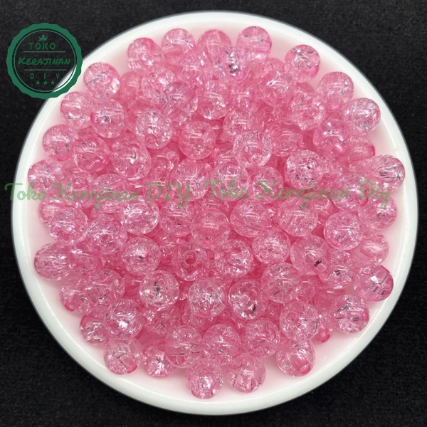 [ 50 Pcs ] Mote Es Retak Manik Manik Ice Bola Kaca Retak Acrylic Bead Crackle