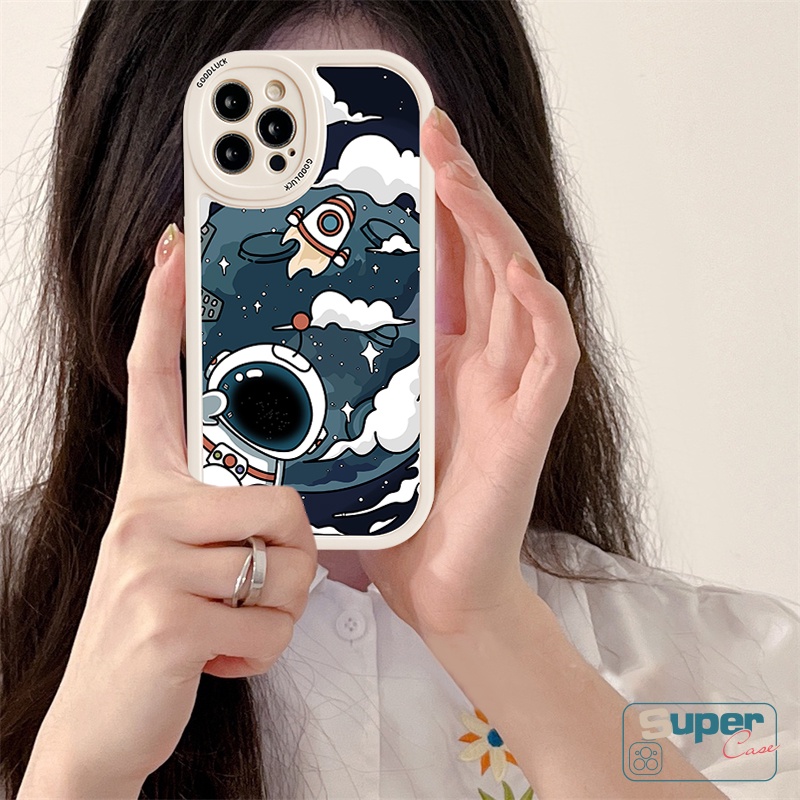 IPHONE Kartun Trendy NASA Bintang Astronot Astronot Lembut TPU Phone Cover Kompatibel Untuk Iphone11 12 13 14 Pro MAX XR 6 6s 7 8 Plus X XS MAX Se2020