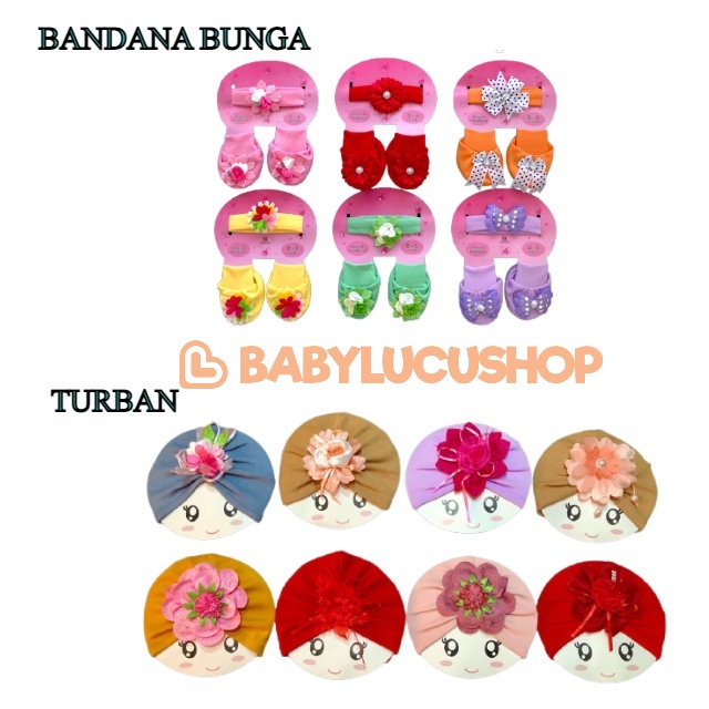 OKIYO Set Sepatu Kain Bayi dan Bandana l Topi Turban