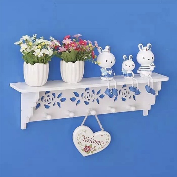 Decorative Rack Rak Shabby chic (dengan 5buah hook gantungan)  Rak dinding Vintage Hiasan Kamar