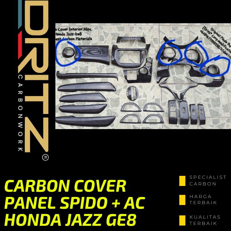 Carbon Cover Panel Spido + AC Mobil HONDA JAZZ GE8 Aksesoris Karbon