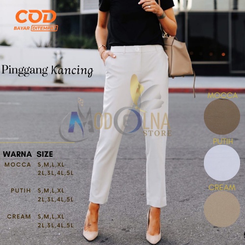 (KANCING PUTIH) CELANA KANTOR KERJA WANITA FORMAL SLIM FIT BAHAN DASAR KAIN PUTIH/Celana Kerja Wanit
