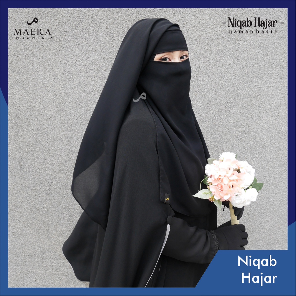 Jual Cadar Niqab Yaman Bandana Basic 2 Layer Sifon Silk Jetblack