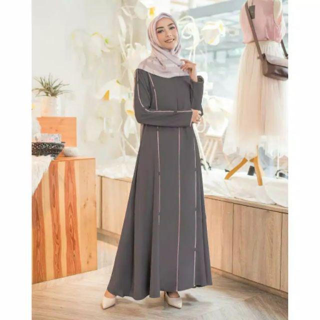 FMOS Syahla Dress Maxi Size S M L XL l Gamis Syar'i l Fashion Muslim Terbaru-Grey