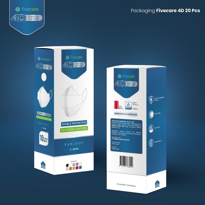 Masker Earloop 4Ply Five Care, Masker 4D Medis FiveCare 20PCS Plusmed KF94 KF 94 Masker