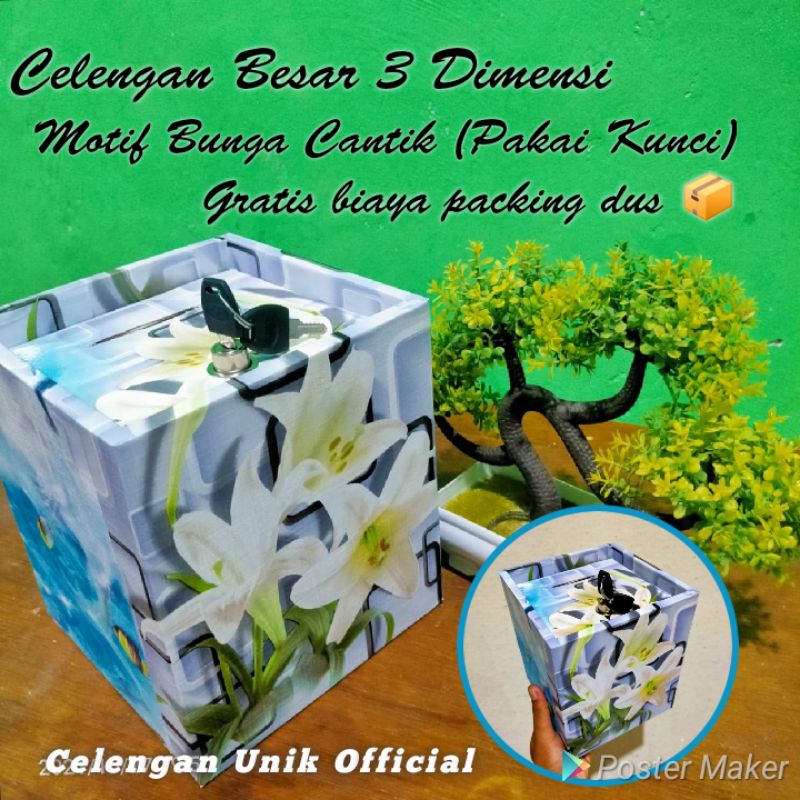 Celengan Karakter Besar Motif Bunga Pakai Kunci - Kado Ulang Tahun