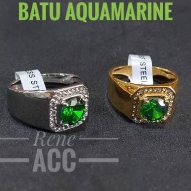 Cincin Aquamarine Pria Keren Titanium Original