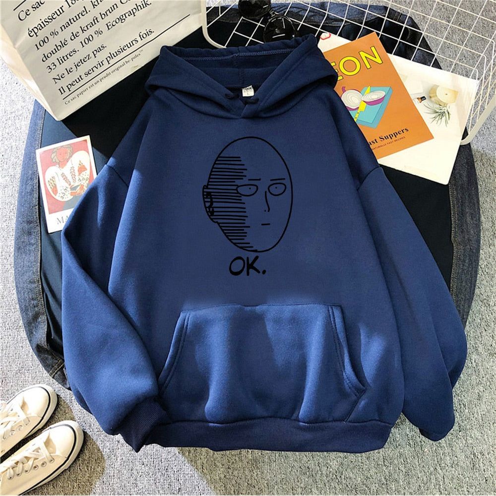 Sweater Hoodie SAITAMA OK Anime ONE PUNCH MAN Pria Wanita Jumper Size S M L XL XXL XXXL