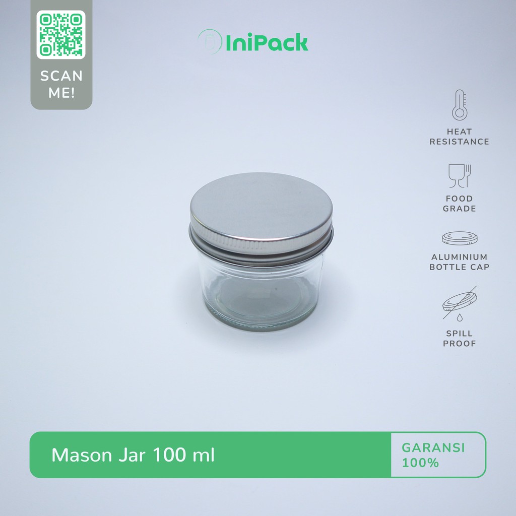 Jar Kaca 100 ML / Mason Jar 100ML / Toples Kaca 100ML Tutup Aluminium