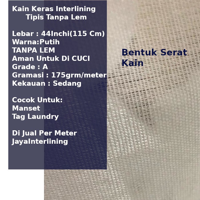 Kain Keras Interlining  Woven Tipis Tanpa Lem Lebar 115 CM