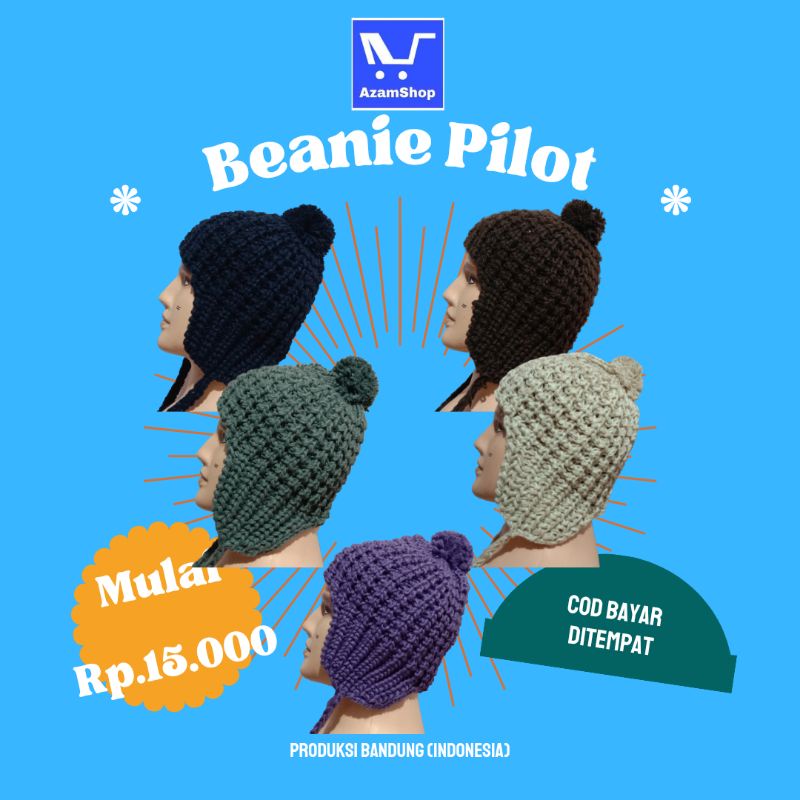 Topi kupluk pilot pria wanita kupluk rajut topi Beanie pelapis helm kupluk dewasa
