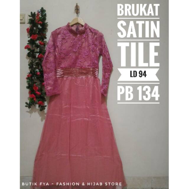 Gamis Brokat | Brukat Satin Tile Pink