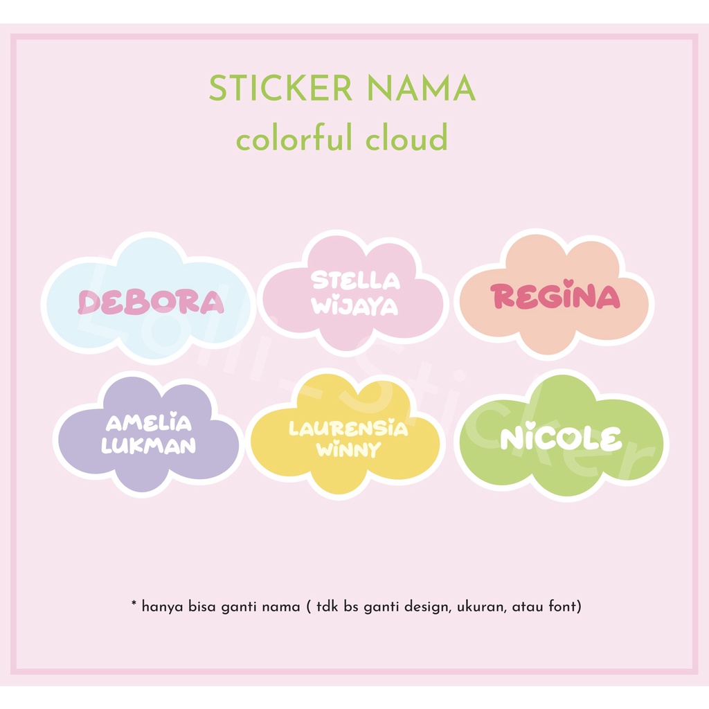 

sticker nama anak colorful cloud label nama lucu