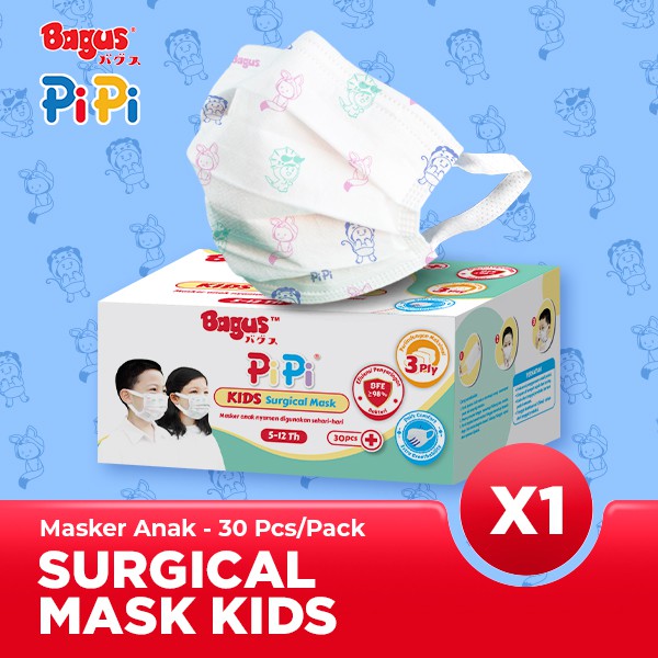 bagus pipi kids surgical mask 30 pcs   masker medis anak 3 ply