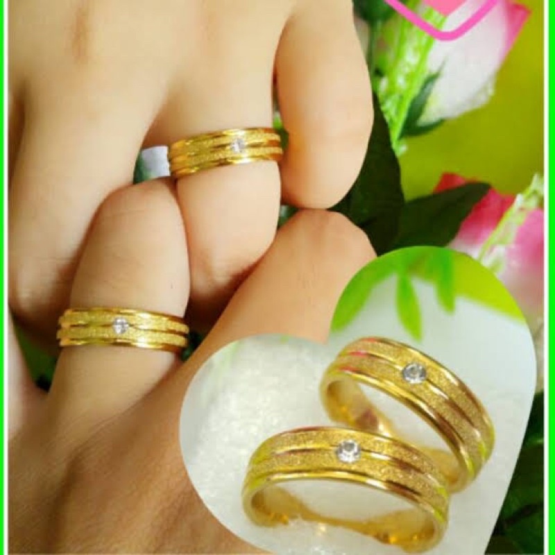 Cincin Titanium  Couple PASIR GOLD PERMATA GARIS Harga Satuan