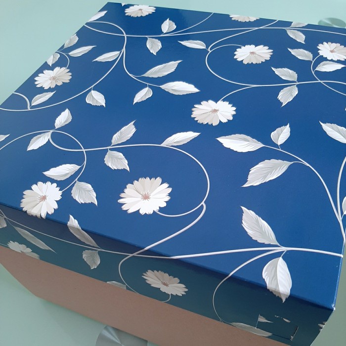 

Dus kue 25x25x10 / 25x25x16 / 25x25x18 corrugated box kotak roti kardus packing cake blue leaf