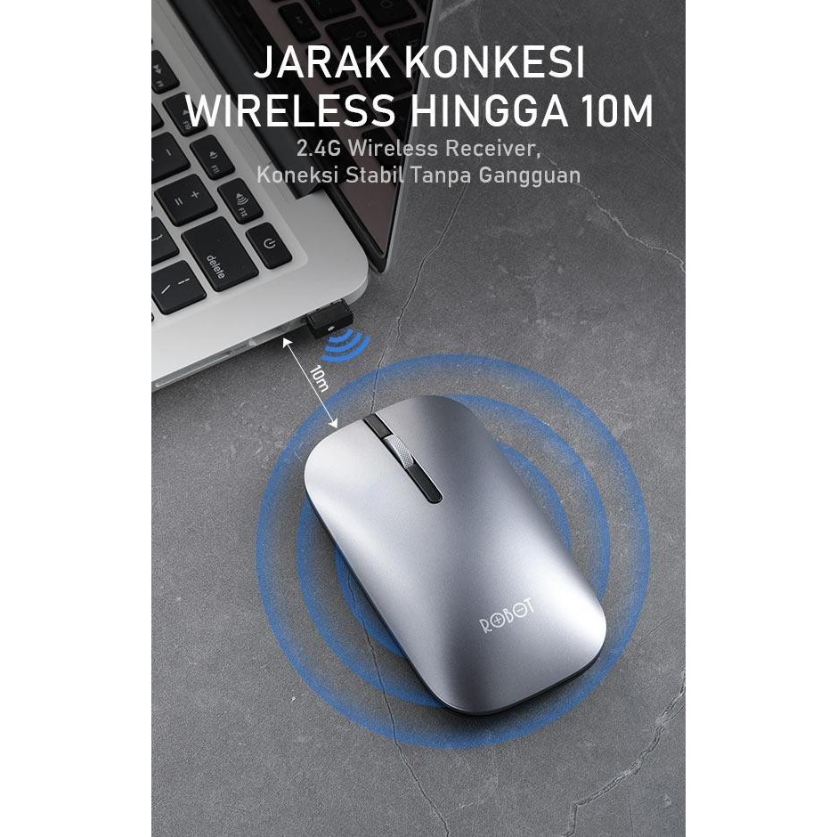 ROBOT M510 Mouse Wireless Silent Slim Metal Scroll Wheel 2.4G