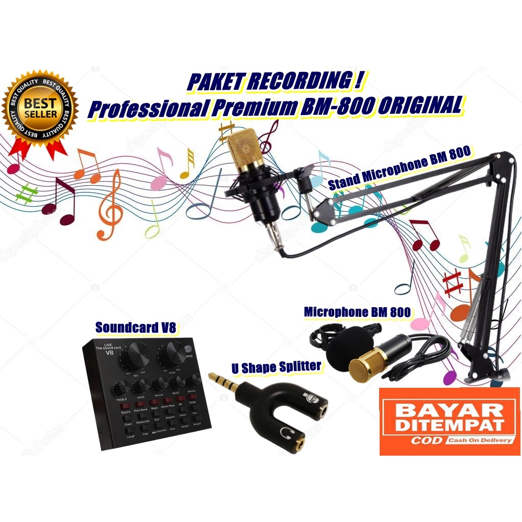 Mikrofon Rekaman Studio Full Set Paket recording smule mic condenser BM800 Full Set Original TAFFWAR
