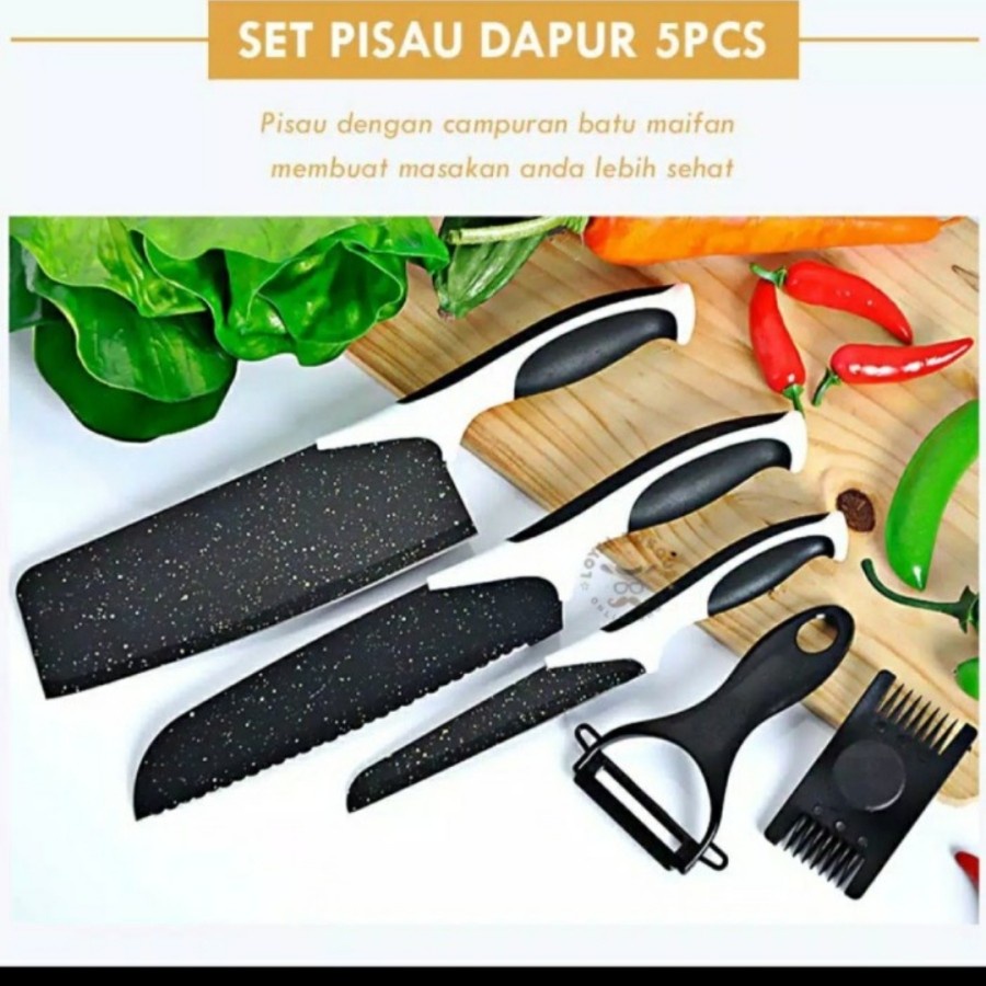 Pisau set batu maifan ceramic granite hitam dapur 5 in 1 kitchen knife