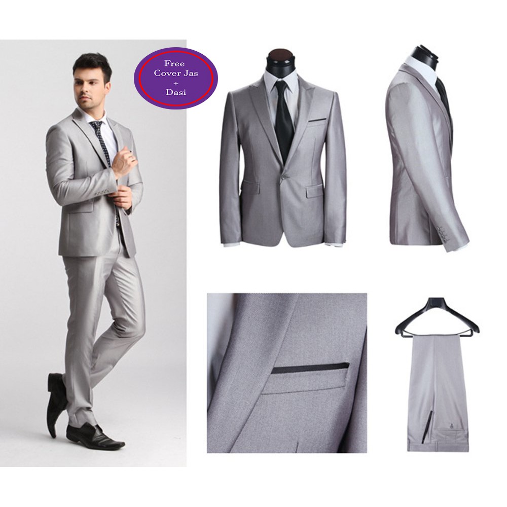 Stelan Jas dan Celana Pengantin Pria - Jas Formal Pria - Jas Pria Slim Fit - Jas Premium - Silver