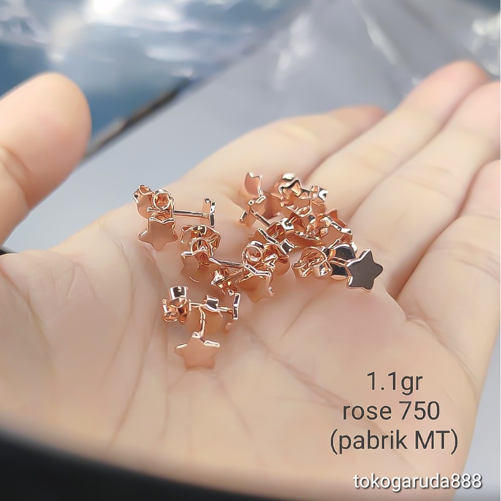 Anting duduk anak dan dewasa emas asli kadar 750 75% 22 17k bulat bintang star merica giwang kerabu paku cucuk stud