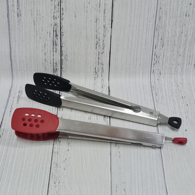 square Silicone tongs stainless 304 handle / food clip / capit barbeque 9 inch