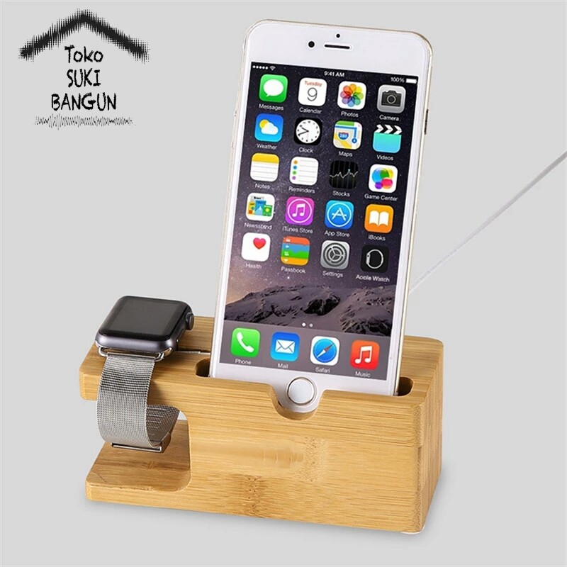 Bamboo Wooden Charging Dock Station for Apple Watch 38mm 40mm 42mm 44mm iPhone