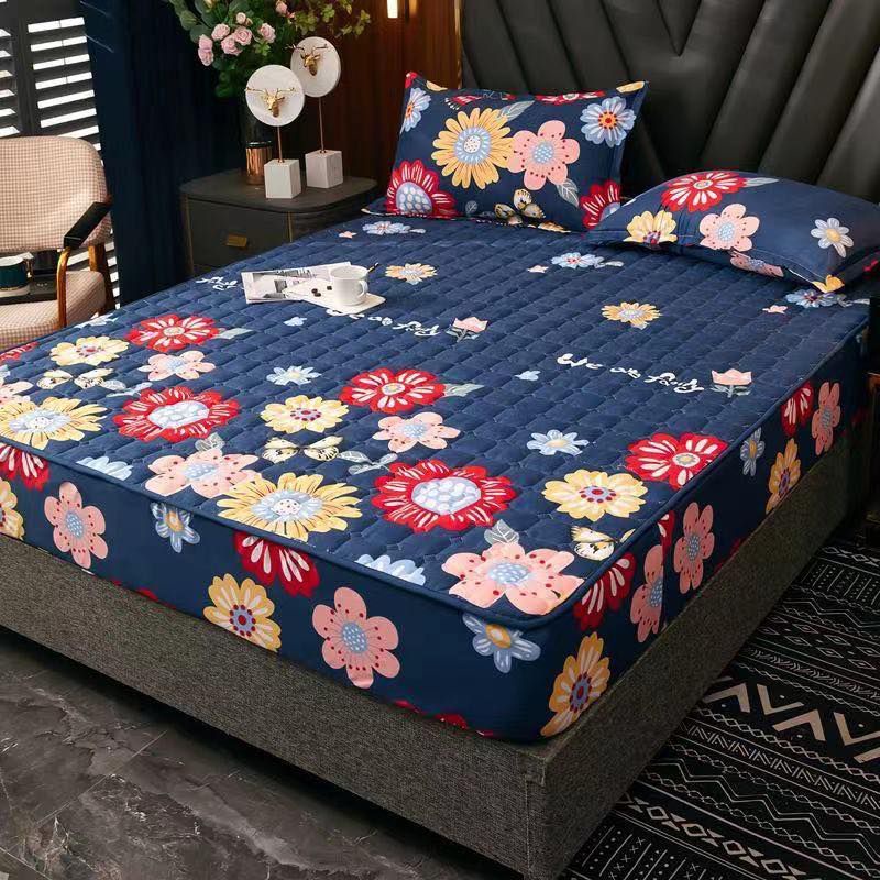 sprei waterproof ukuran 180x200cm-Biru bunga