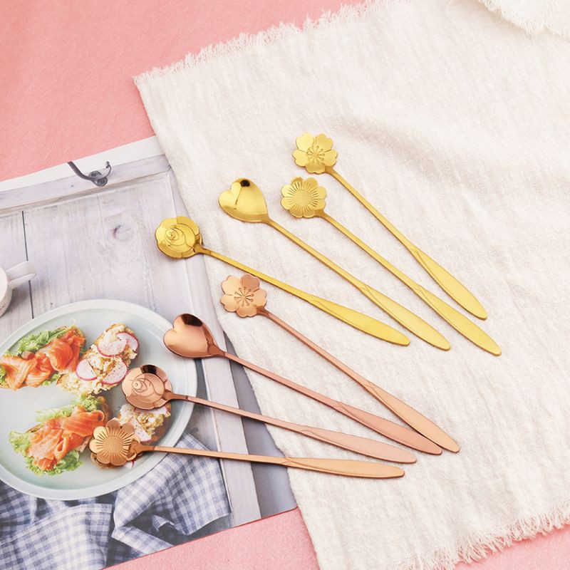 SENDOK TEH GOLD PANJANG MOTIF BUNGA / SENDOK TEH GOLD LOVE / SENDOK TEH ROSEGOLD