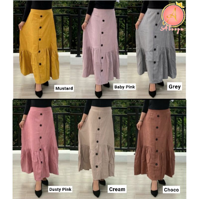 ALEEYA Rok Suede Kancing Rempel Bawah / Naura Maxi Skirt Suede (2101)