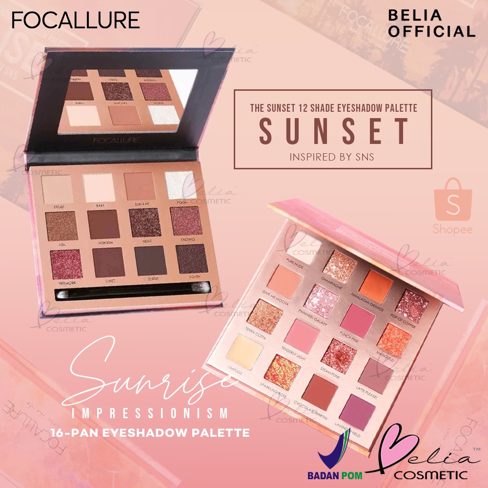 ❤ BELIA ❤ FOCALLURE Eyeshadow SUNRISE 16 Warna Palette FA88 | Eyeshadow Palette 12 Shades SUNSET FA50 | Riasan Mata | BPOM