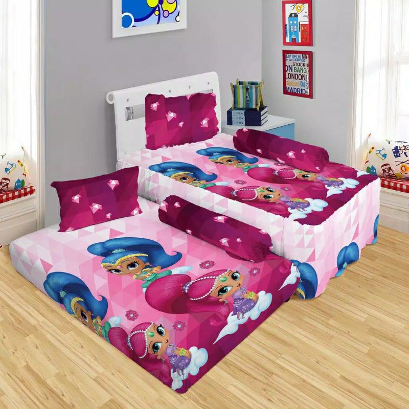 Sprei LADYROSE DUO SORONG 2 IN 1 Atas rumbai bawah flat Motif Shimmer and Shine (120X200)