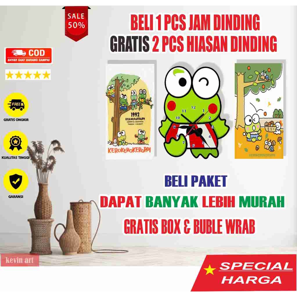 JAM DINDINH KARAKTER KEROPPI ANIMASI KARAKTER ANAK DEKORASI HIASAN PAJANGAN DINDING KAMAR TIDUR UNIK LUCU KOLEKSI KADU ULANG TAHUN CUSTOM TERBARU