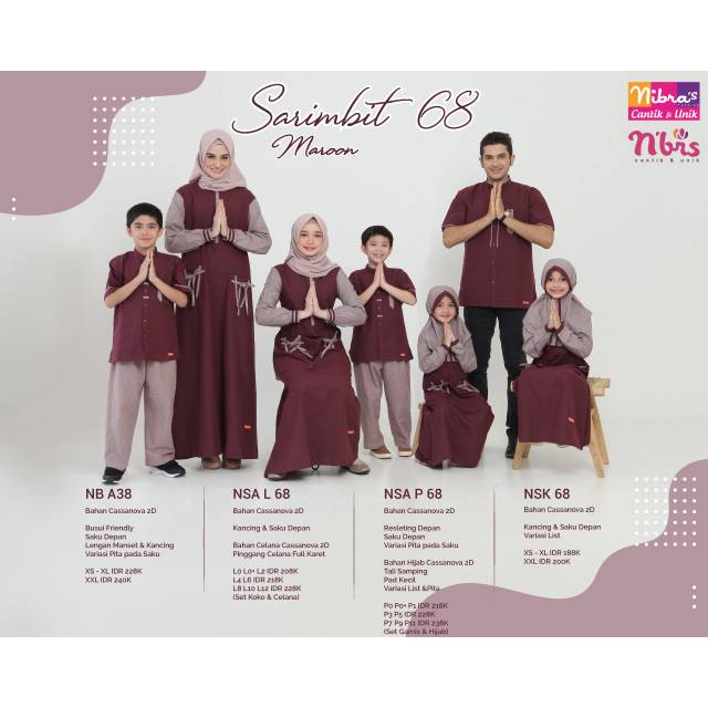 Sarimbit nibras 68 Maroon / gamis nibras sarimbit keluarga/ gamis Family