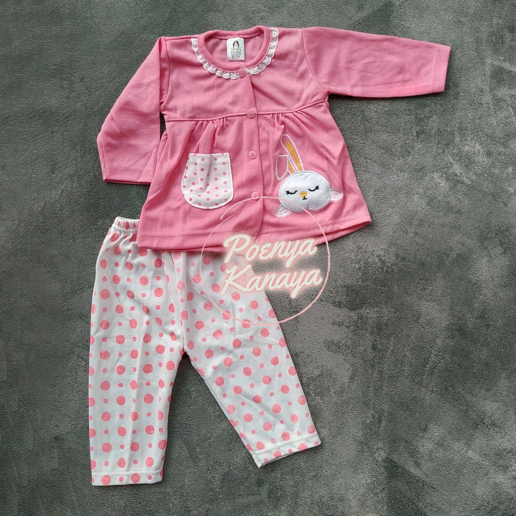 SPY17 Setelan Baju Bayi Piyama Bayi Panjang Perempuan KELINCI BORDIR Yeiko 6-12 bln-Pink