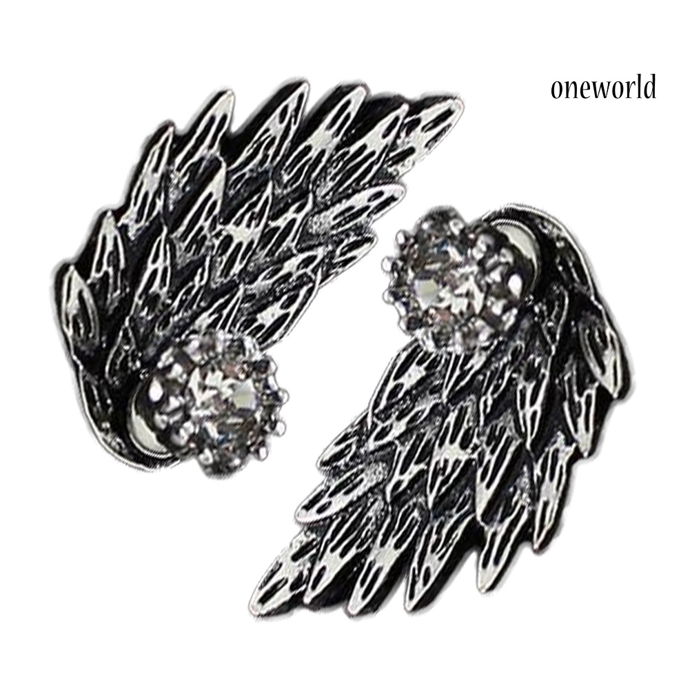 OW@ Women Fashion Angel Wing Rhinestone Inlaid Ear Jacket Stud Earrings Jewelry Gift