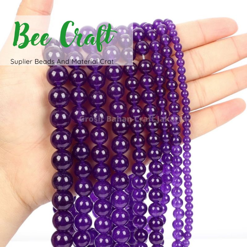 Manik Batu Jade Ungu Lavender Kuarsa Bulat Untuk Gelang Batu