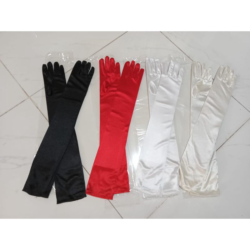 Sarung Tangan Satin Polos-Gloves Satin Panjang Di Atas Siku