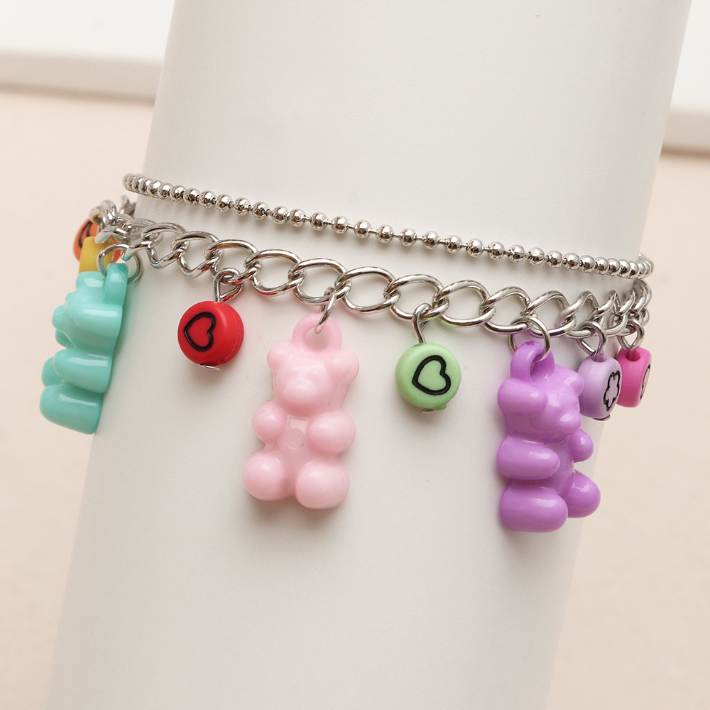 [ACKER] Mode Cute Resin Jelly Beruang Kekanak-kanakan Gelang Manik-manik Hati Berwarna-warni Untuk Wanita