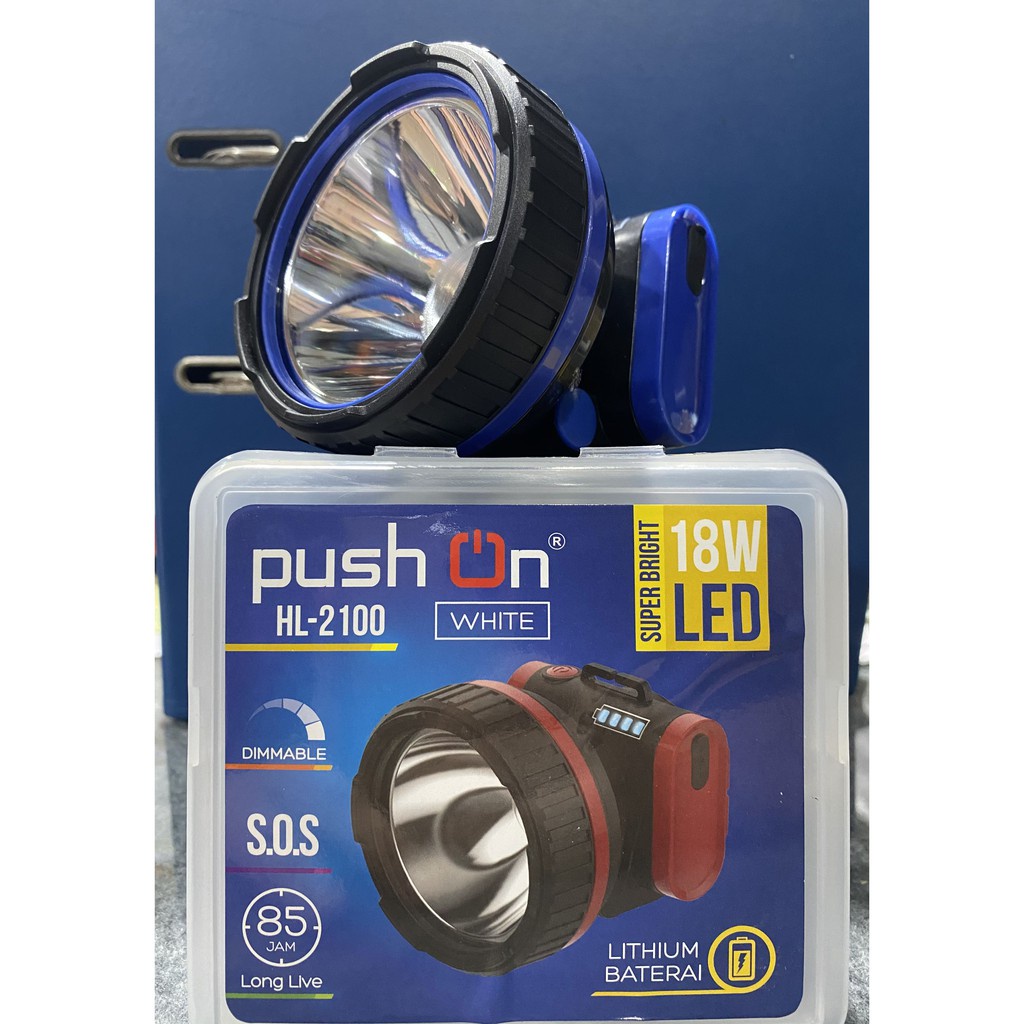 Senter kepala push On HL-2100 Putih 10watt charge rechargeable cas