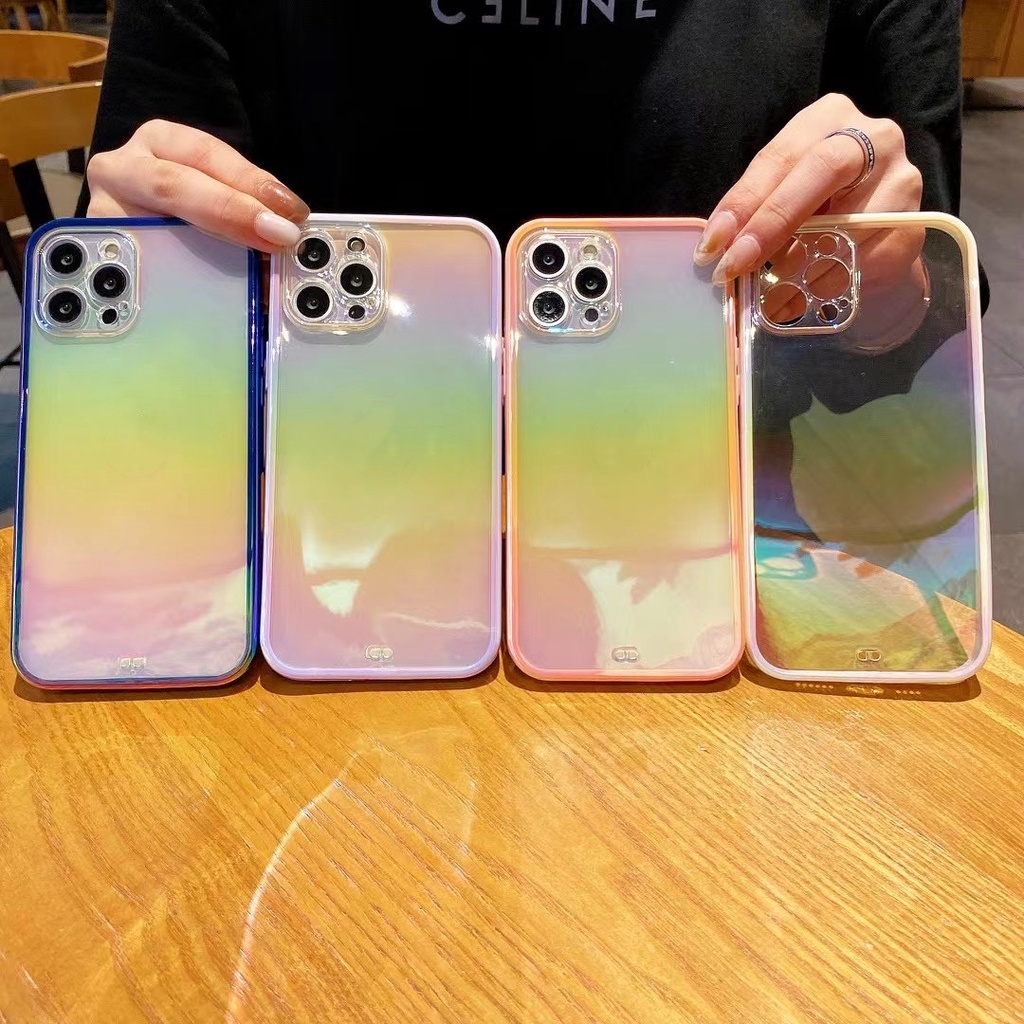 laser Gradient transparent iPhone case 12 pro max 7 8 plus xs x XR xs max  11 pro max soft shockproof case full cover