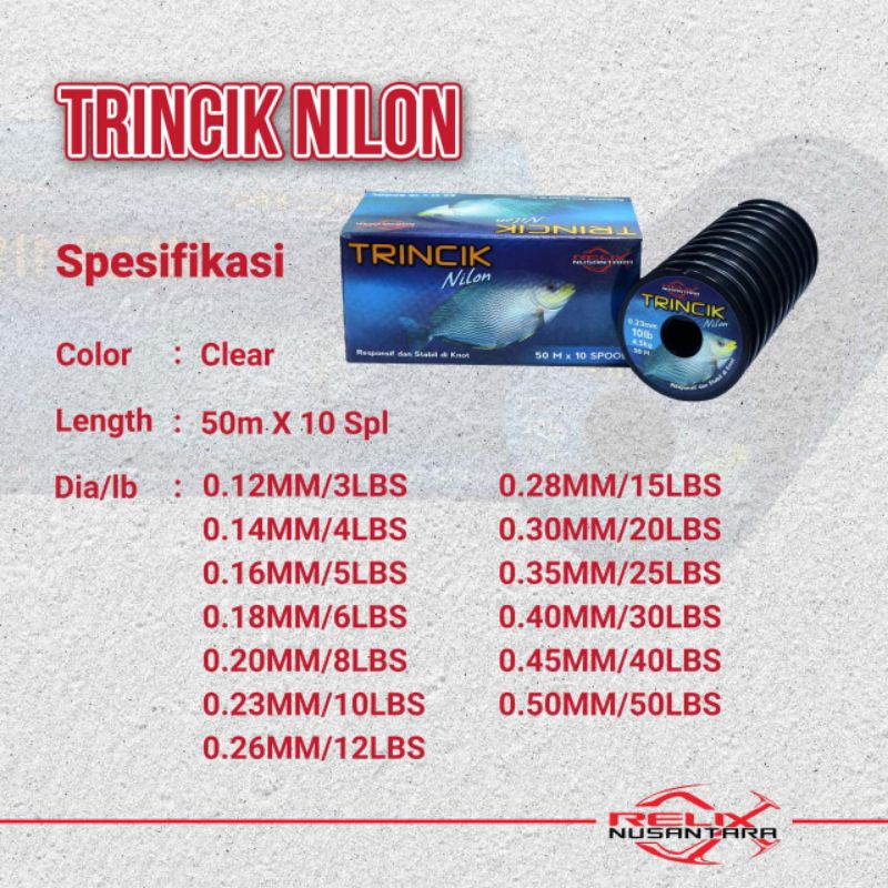 Senar Nilon TRINCIK 50m dari Relix Nusantara