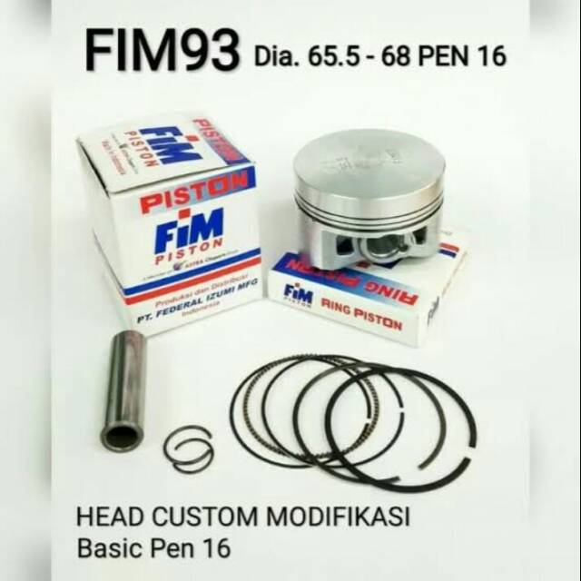 Seher/piston kit mer fim 93 mentah ukuran 65,5/66/66,5/67/67,5/68 pin/pen 16 satria fu 150