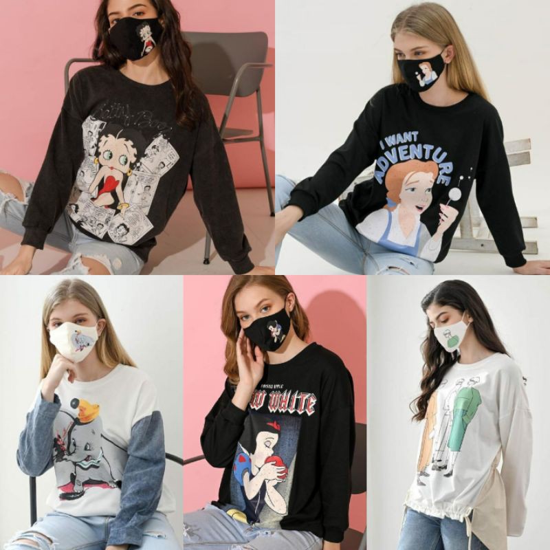Sweater Disney Free Masker, Dumbo, Mickey, Snoopy, Mulan, Sweater &amp; Mask 1 Set, Zara, Sweater Jeans
