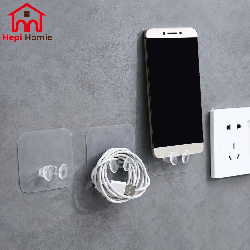 [HH] TEMPELAN DINDING PENYANGGA COLOKAN KEPALA KABEL LISTRIK TRANSPARAN / GANTUNGAN HOOK COLOKAN CHARGER HP BAJU SERBAGUNA