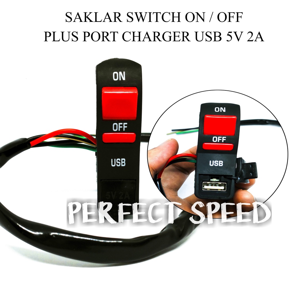 SAKLAR SWITCH ON/OFF + PORT USB CHARGER MODEL JEPIT STANG UNIVERSAL WATERPROOF TERBARU